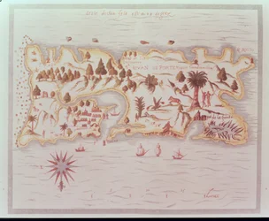 Kaart van het eiland Puerto Rico, 1599